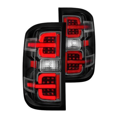 Fits CHEVY SILVERADO 14-18 1500 / 15-19 2500HD/3500HD / GMC SIERRA 15-19 2500HD/3500HD DUALLY LED LIGHT BAR STYLE TAIL LIGHTS BLACK CLEAR (NOT FOR OE FACTORY LED MODELS)