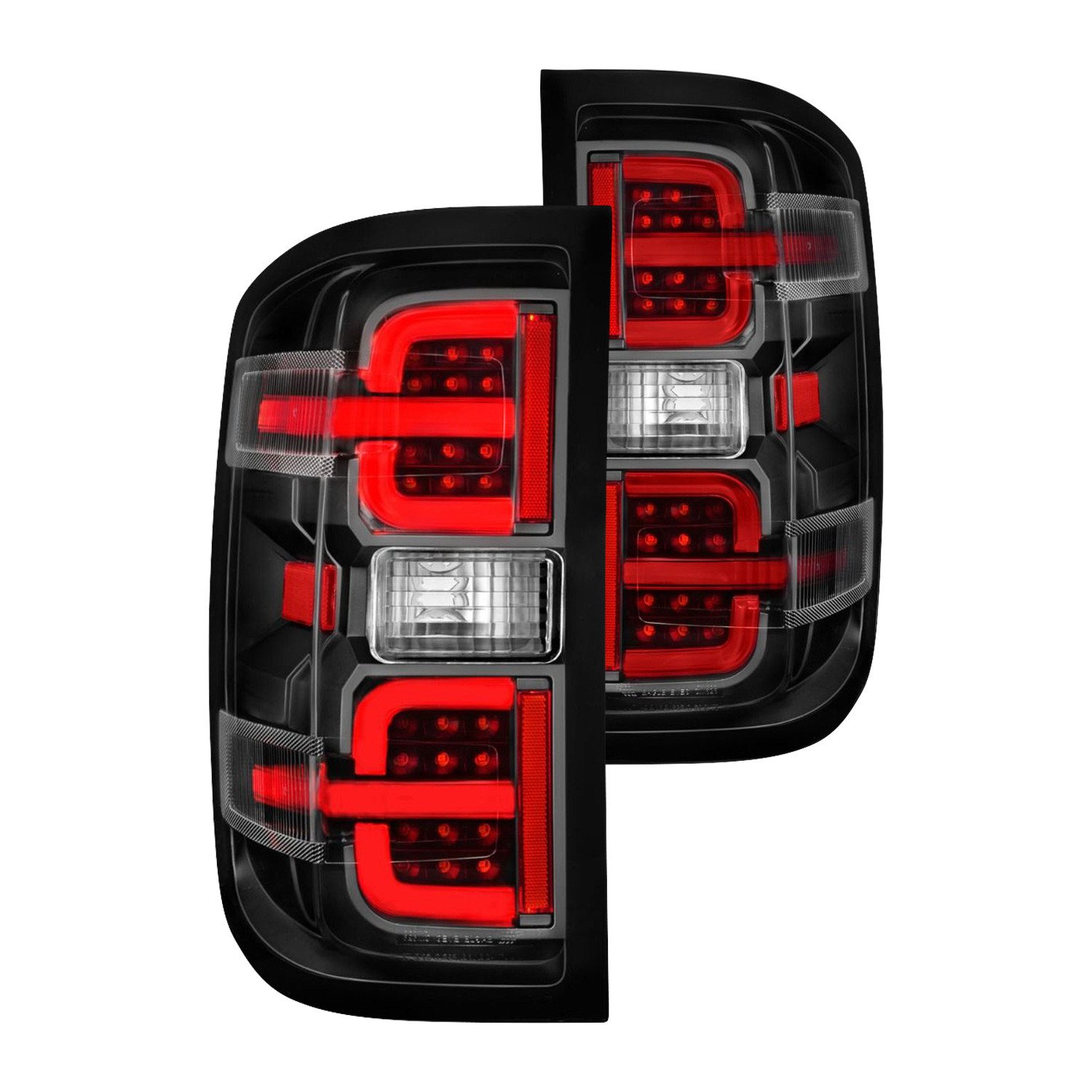 Fits CHEVY SILVERADO 14-18 1500 / 15-19 2500HD/3500HD / GMC SIERRA 15-19 2500HD/3500HD DUALLY LED LIGHT BAR STYLE TAIL LIGHTS BLACK CLEAR (NOT FOR OE FACTORY LED MODELS)