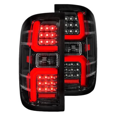 Fits CHEVY SILVERADO 1500 14-18 / 2500HD/3500HD 15-19 / GMC SIERRA 2500HD/3500HD DUALLY 15-19 LED TAIL LIGHTS BLACK CLEAR LENS W/ SEQUENTIAL SIGNAL