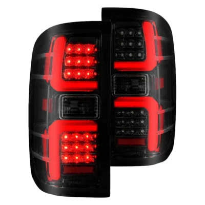 Fits CHEVY SILVERADO 1500 14-18 / 2500HD/3500HD 15-19 / GMC SIERRA 2500HD/3500HD DUALLY 15-19 LED TAIL LIGHTS BLACK SMOKE LENS W/ SEQUENTIAL SIGNAL