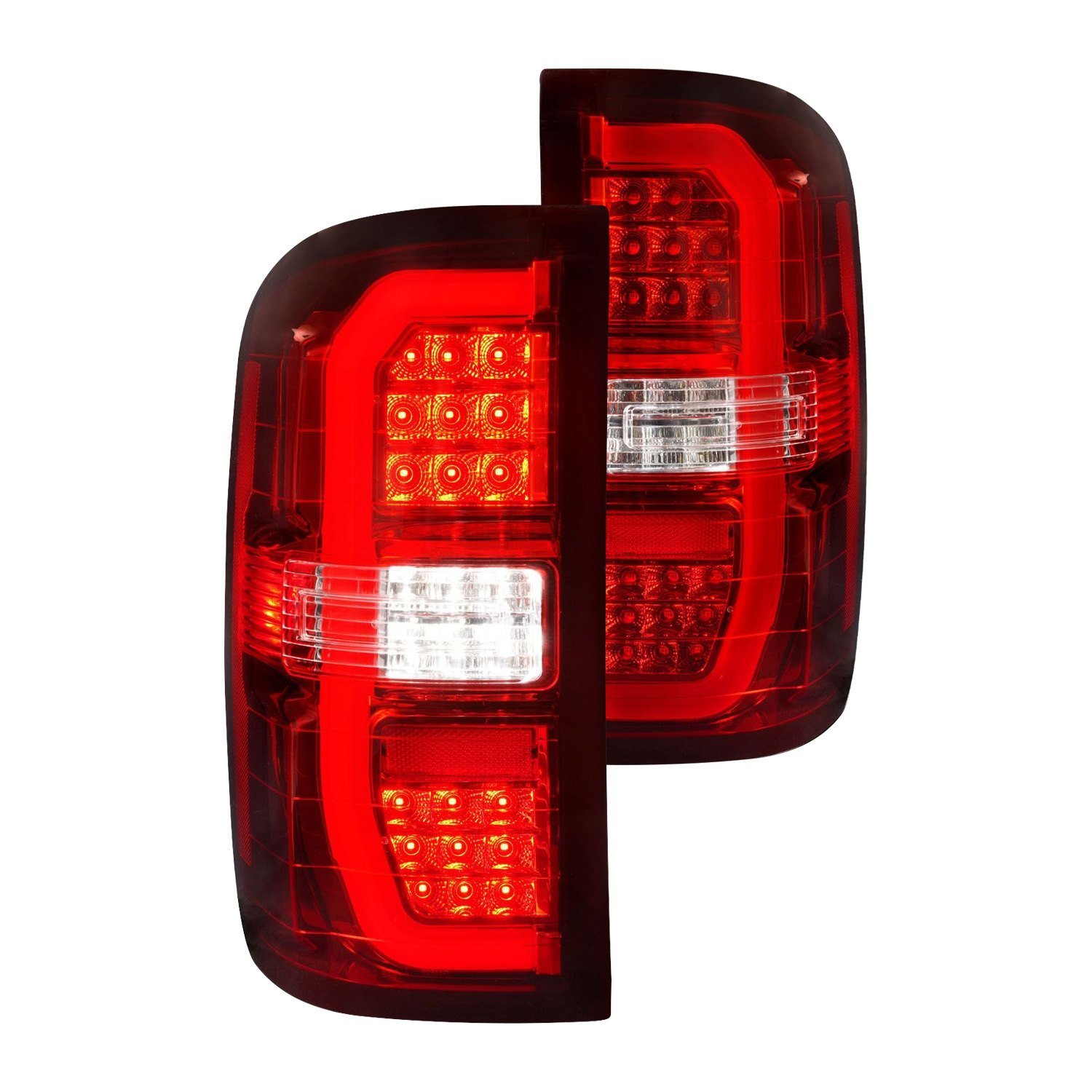 Fits GMC SIERRA 1500 14-18 / 2500HD/3500HD 15-19 FULL LED C BAR STYLE TAIL LIGHTS CHROME RED/CLEAR LENS W/ SEQUENTIAL SIGNAL (DOES NOT FIT OE FACTORY LED MODELS)