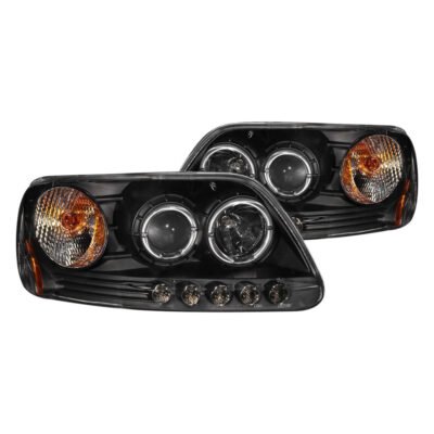 Fits FORD F-150 97-03 / EXPEDITION 97-02 1 PC PROJECTOR HEADLIGHTS BLACK W/ HALO & LED