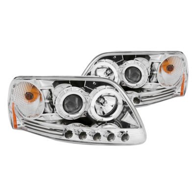 Fits FORD F-150 97-03 / EXPEDITION 97-02 1 PC PROJECTOR HEADLIGHTS CHROME W/ HALO & LED