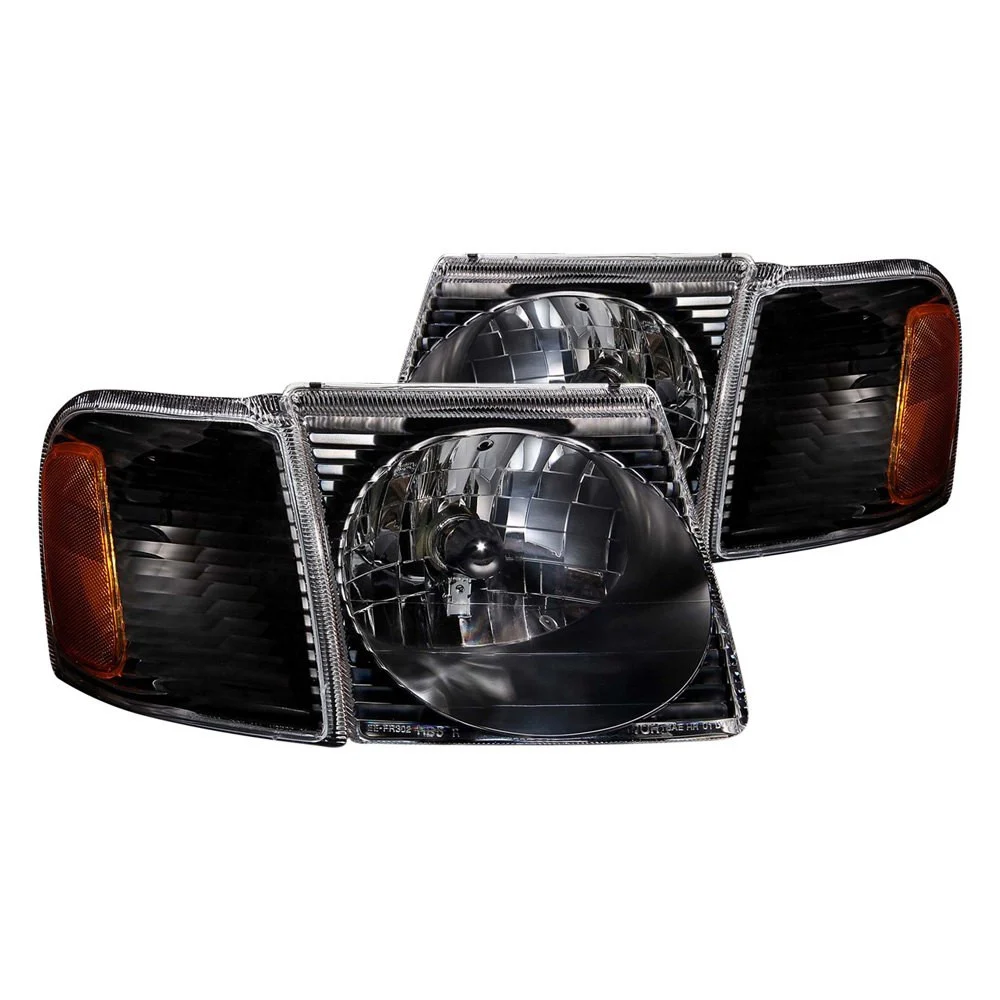 Fits FORD EXPLORER SPORT TRAC 01-05 / SPORT 01-03 CRYSTAL HEADLIGHTS BLACK W/ CORNER LIGHT 2PC