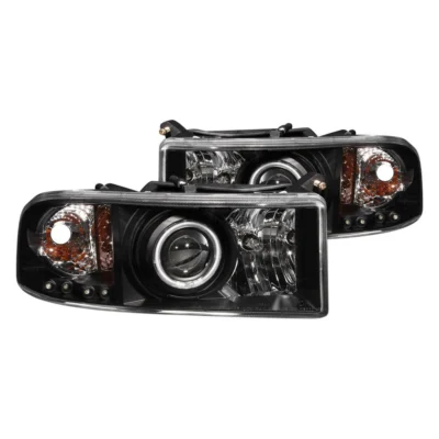Fits DODGE RAM 1500 94-01 / RAM 2500/3500 94-02 / RAM SPORT MODEL 94-98 PROJECTOR HALO HEADLIGHTS BLACK W/ RX HALO