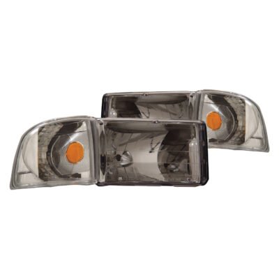 Fits DODGE RAM 1500 94-01 / RAM 2500/3500 94-02 / RAM SPORT MODEL 94-98 CRYSTAL HEADLIGHTS CHROME W/ CORNER LIGHT 2PC