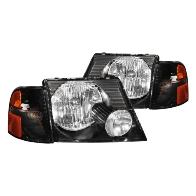 Fits FORD EXPLORER 02-05 CRYSTAL HEADLIGHTS BLACK W/ CORNER LIGHT 2PC