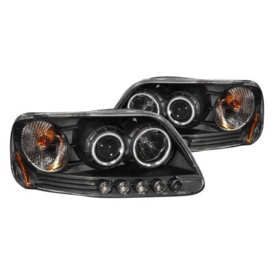 Fits FORD F-150 97-03 / EXPEDITION 97-02 PROJECTOR HEADLIGHTS BLACK W/ RX HALO & LED 1 PC