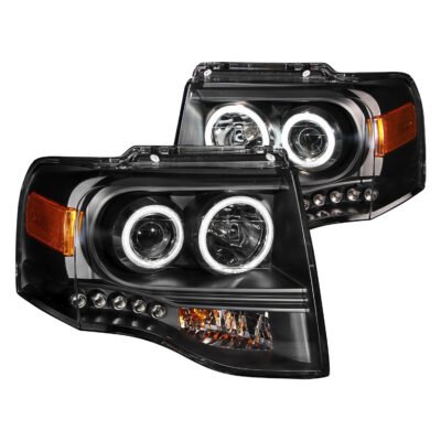 Fits FORD EXPEDITION 07-14 PROJECTOR HALO HEADLIGHTS BLACK W/ RX HALO