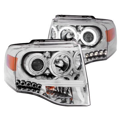 Fits FORD EXPEDITION 07-14 PROJECTOR HALO HEADLIGHTS CHROME W/ RX HALO