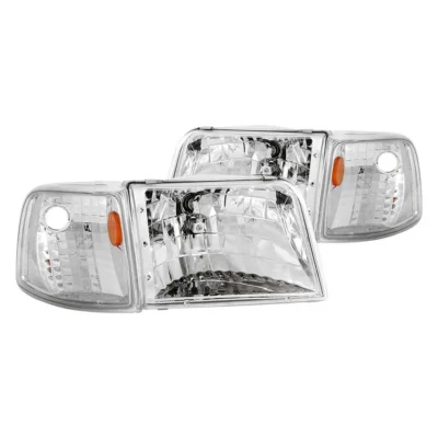 Fits FORD RANGER 93-97 CRYSTAL HEADLIGHTS CHROME W/ CORNER LIGHT 2PC