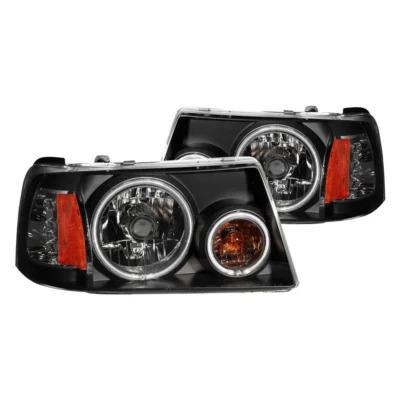 Fits FORD RANGER 01-11 CRYSTAL HEADLIGHTS BLACK W/ RX HALO 1PC