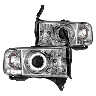 Fits DODGE RAM 1500 94-01 / RAM 2500/3500 94-02 / RAM SPORT MODEL 94-98 PROJECTOR HALO HEADLIGHTS CHROME