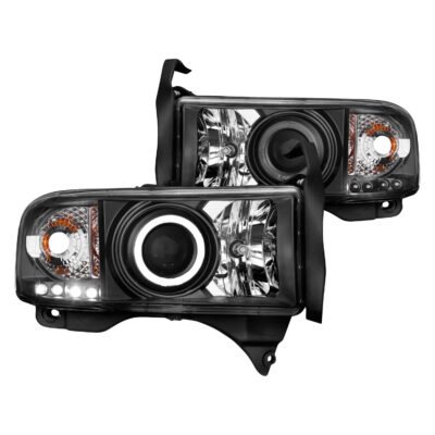 Fits DODGE RAM 1500 94-01 / RAM 2500/3500 94-02 / RAM SPORT MODEL 94-98 PROJECTOR HALO HEADLIGHTS BLACK