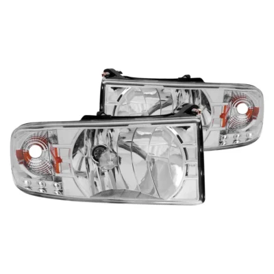 Fits DODGE RAM 1500 94-01 / RAM 2500/3500 94-02/ RAM SPORT MODEL 94-98 CRYSTAL HEADLIGHTS CHROME W/ LED ACCENT 1PC