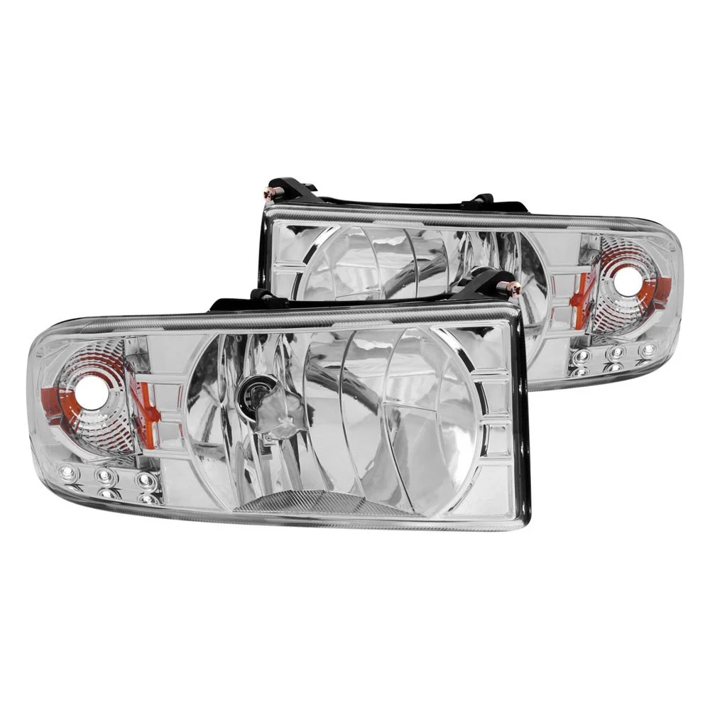 Fits DODGE RAM 1500 94-01 / RAM 2500/3500 94-02/ RAM SPORT MODEL 94-98 CRYSTAL HEADLIGHTS CHROME W/ LED ACCENT 1PC