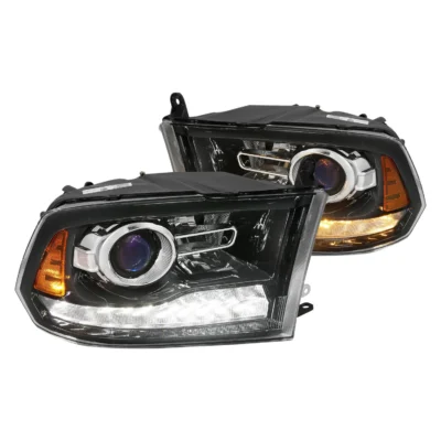 Fits DODGE RAM 1500 09-18 / 2500/3500 10-18 PROJECTOR PLANK STYLE SWITCHBACK HEADLIGHTS GLOSS BLACK (OE STYLE) (FOR ALL MODELS)