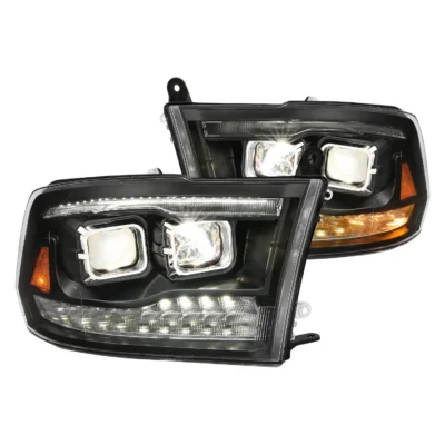 Fits DODGE RAM 1500 09-18 /RAM 2500/3500 10-18 DUAL PROJECTOR SWITCHBACK HEADLIGHTS BLACK (FOR ALL MODELS)