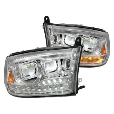 Fits DODGE RAM 1500 09-18 / RAM 2500/3500 10-18 DUAL LED PROJECTOR SWITCHBACK HEADLIGHTS CHROME (FOR ALL MODELS)