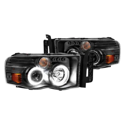 Fits DODGE RAM 1500 02-05 RAM 2500/3500 03-05 PROJECTOR HALO HEADLIGHTS BLACK