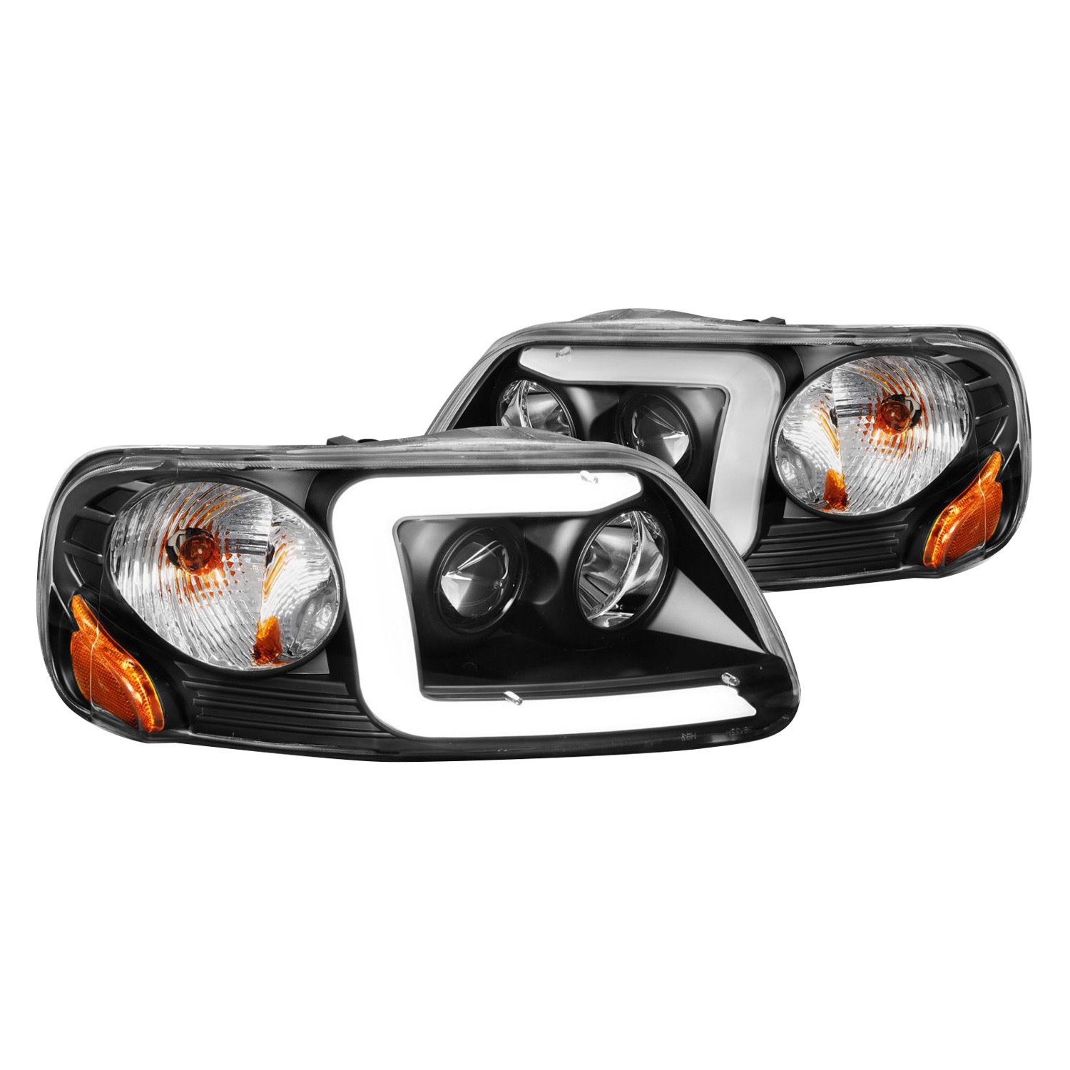 Fits FORD F-150 97-03 / EXPEDITION 97-02 PROJECTOR C BAR HEADLIGHTS BLACK