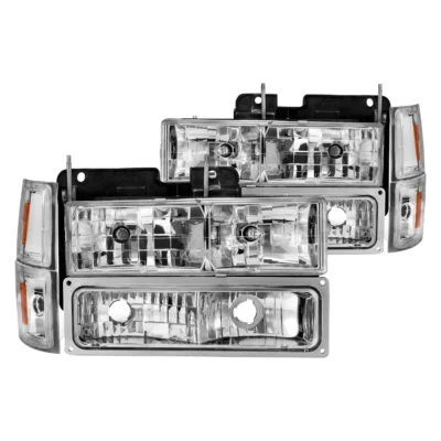 Fits CHEVY C/K1500/2500 94-98 / C/K 3500 94-00 / SUBURBAN 94-99 / TAHOE 95-99 / BLAZER (FULL SIZE) 94 CRYSTAL HEADLIGHTS CHROME W/ SIGNAL & SIDE MARKERS AMBER (8PCS)