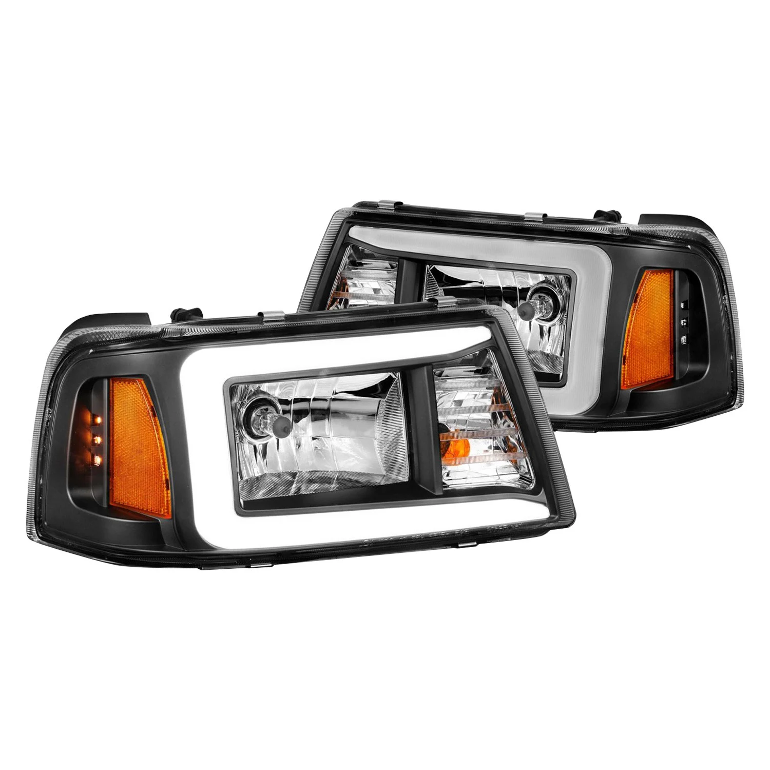 Fits FORD RANGER 01-11 CRYSTAL PLANK STYLE HEADLIGHTS BLACK
