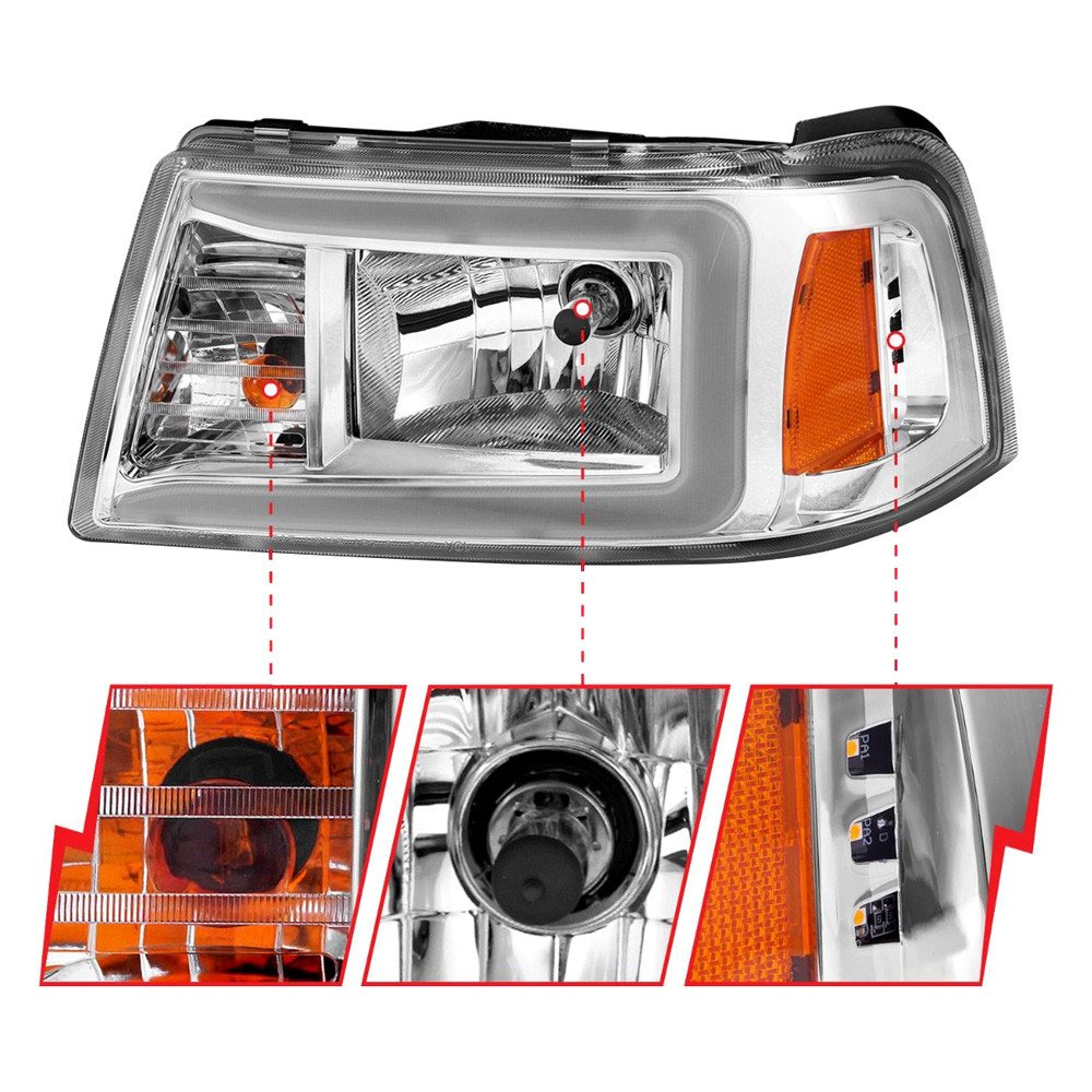 Fits FORD RANGER 01-11 CRYSTAL PLANK STYLE HEADLIGHTS CHROME - Image 4