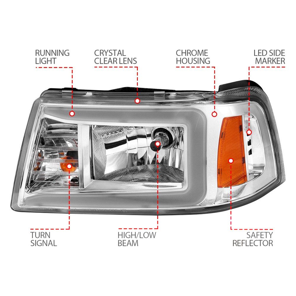 Fits FORD RANGER 01-11 CRYSTAL PLANK STYLE HEADLIGHTS CHROME - Image 2