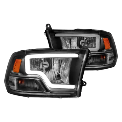Fits DODGE RAM 1500 09-18 /RAM 2500/3500 10-18 CRYSTAL C BAR HEADLIGHTS BLACK (FOR DUAL LIGHT MODELS)