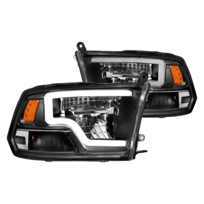 Fits DODGE RAM 1500 09-18 / RAM 2500/3500 10-18 FULL LED CRYSTAL C BAR HEADLIGHTS BLACK (FOR NON-PROJECTOR MODELS)