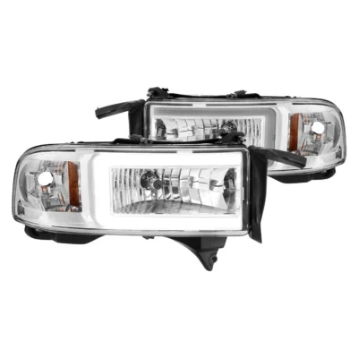 Fits DODGE RAM 1500 94-01 / RAM 2500/3500 94-02/ RAM SPORT MODEL 94-98 CRYSTAL PLANK STYLE HEADLIGHTS CHROME (DUAL LIGHT MODELS ONLY)