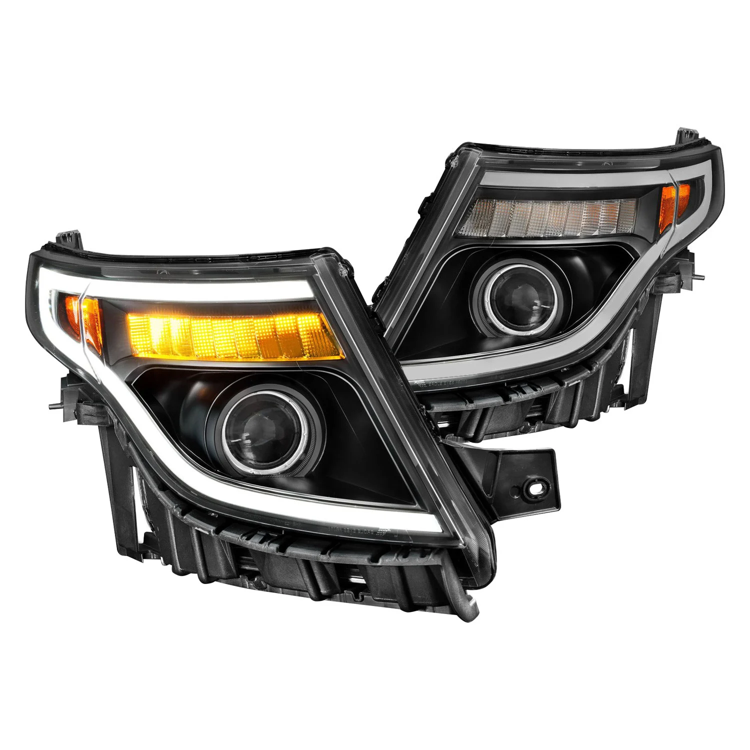 Fits FORD EXPLORER 11-15 PROJECTOR PLANK STYLE HEADLIGHTS BLACK W/ LED SIGNAL (13-15 BASE, XLT, LIMITED)