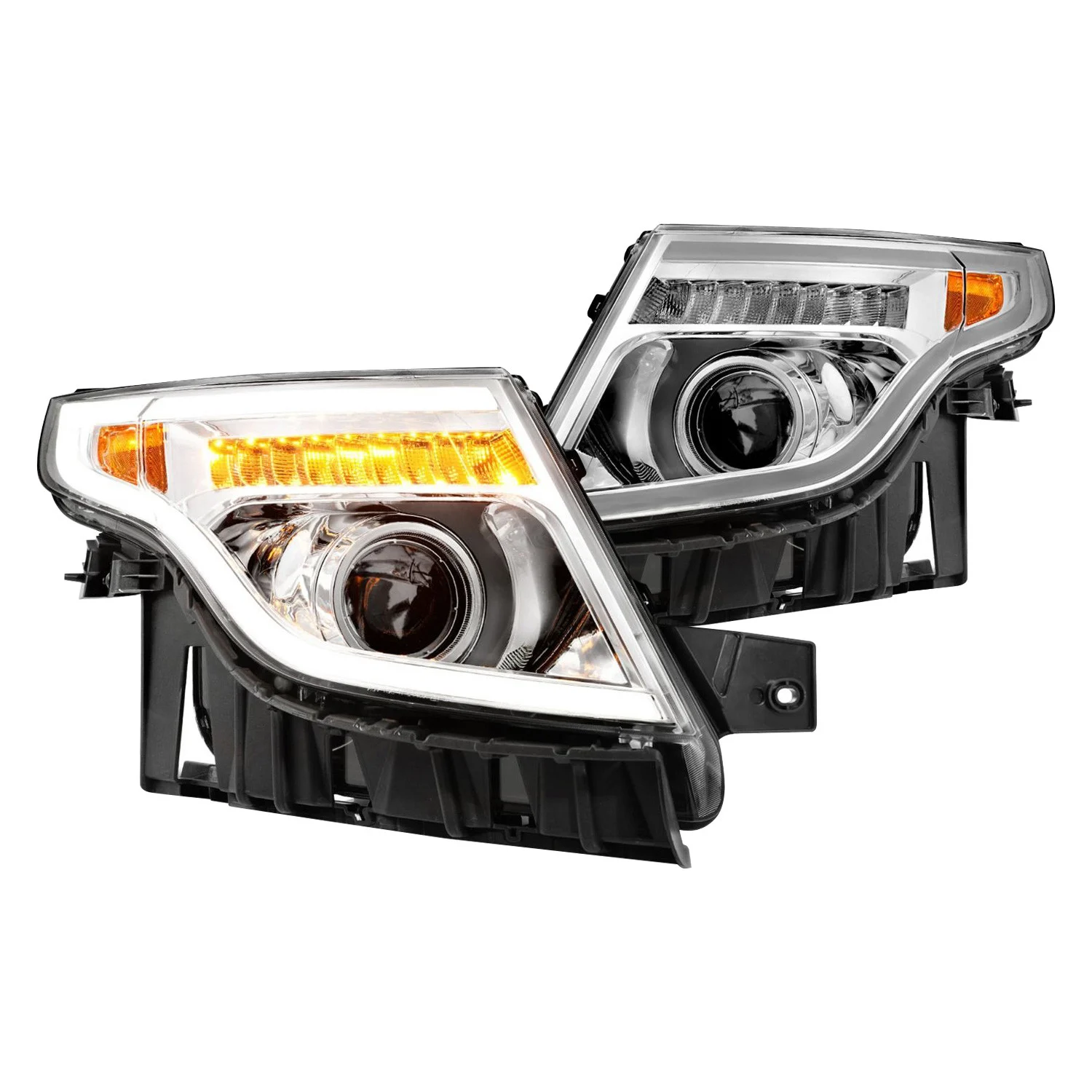 Fits FORD EXPLORER 11-15 PROJECTOR PLANK STYLE HEADLIGHTS CHROME W/ LED SIGNAL (13-15 BASE, XLT, LIMITED)