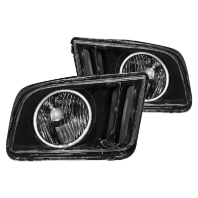 Fits FORD MUSTANG 05-09 CRYSTAL HEADLIGHTS BLACK W/ RX HALO