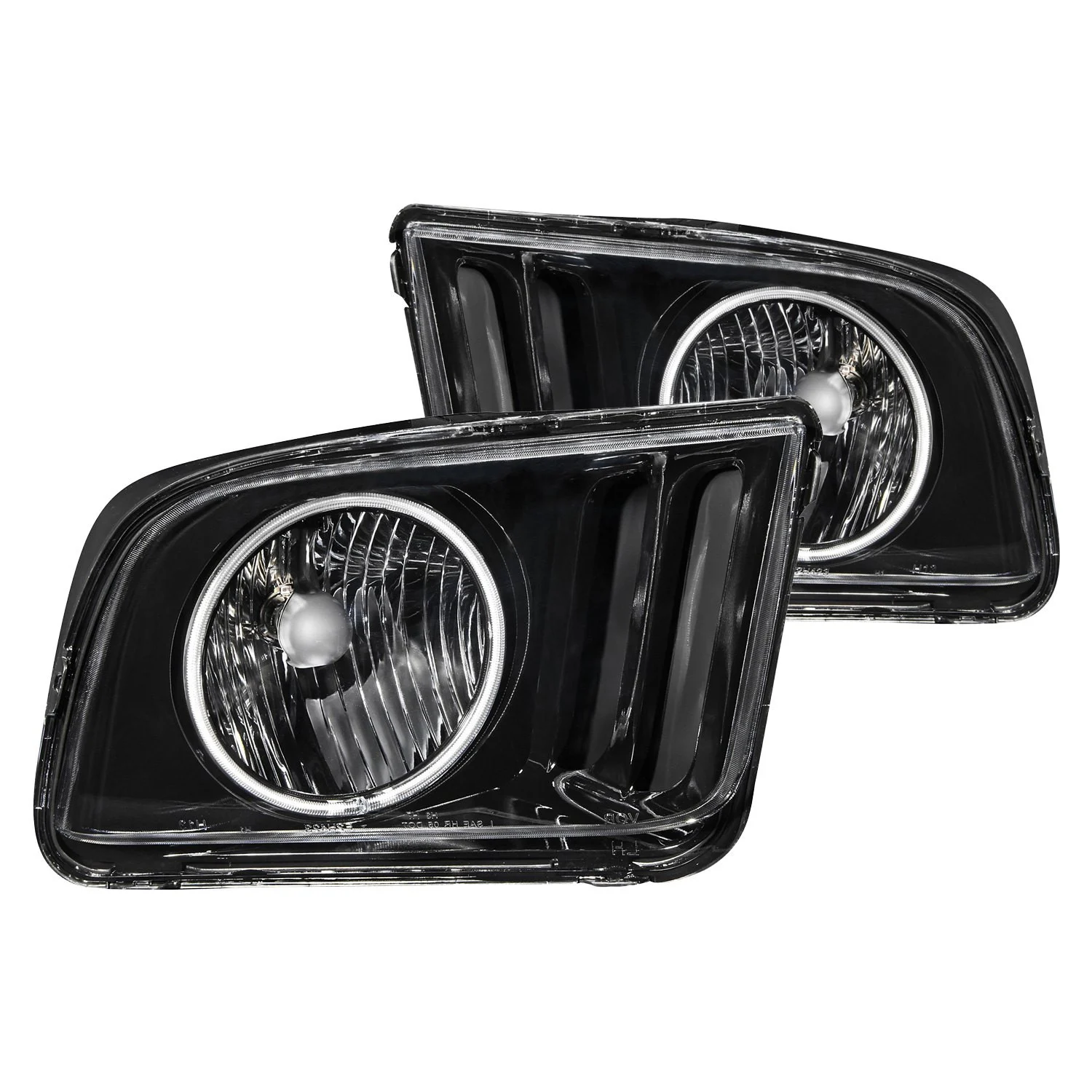 Fits FORD MUSTANG 05-09 CRYSTAL HEADLIGHTS BLACK W/ RX HALO