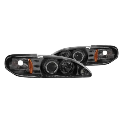 Fits FORD MUSTANG 94-98 1 PC PROJECTOR HEADLIGHTS BLACK W/ HALO