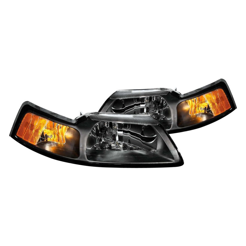 Fits FORD MUSTANG 99-04 CRYSTAL HEADLIGHTS BLACK