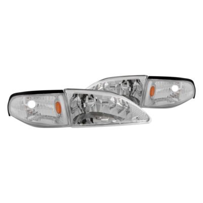 Fits FORD MUSTANG 94-98 CRYSTAL HEADLIGHTS CHROME W/ CORNER LIGHT 2PC