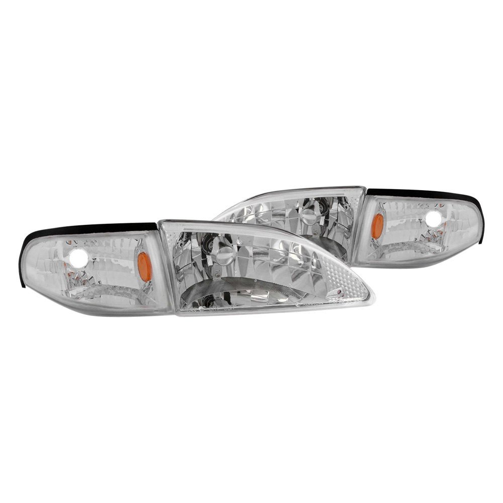 Fits FORD MUSTANG 94-98 CRYSTAL HEADLIGHTS CHROME W/ CORNER LIGHT 2PC