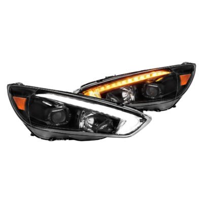 Fits FORD FOCUS 15-18 PROJECTOR SWITCHBACK PLANK STYLE HEADLIGHTS BLACK W/ DRL (FOR HALOGEN MODEL ONLY)
