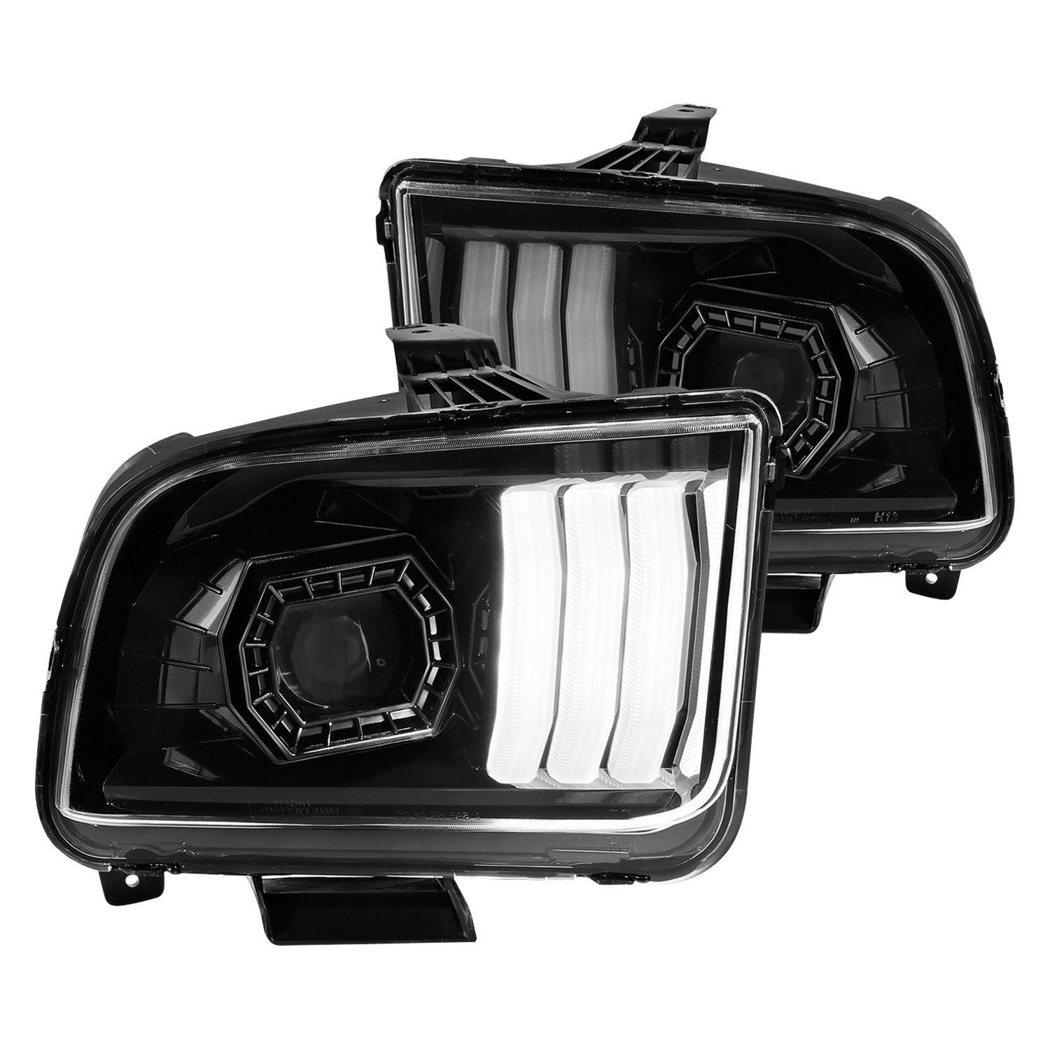 Fits FORD MUSTANG 05-09 PROJECTOR LIGHT BAR STYLE HEADLIGHTS BLACK