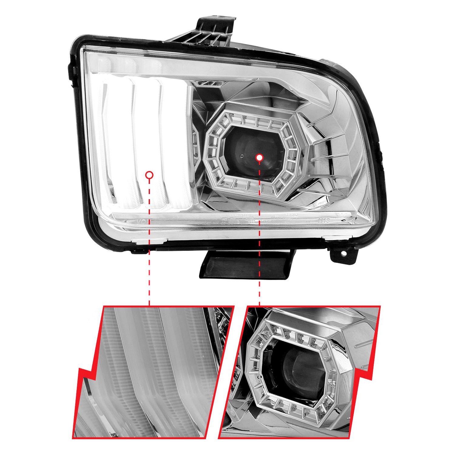 Fits FORD MUSTANG 05-09 PROJECTOR LIGHT BAR STYLE HEADLIGHTS CHROME - Image 5