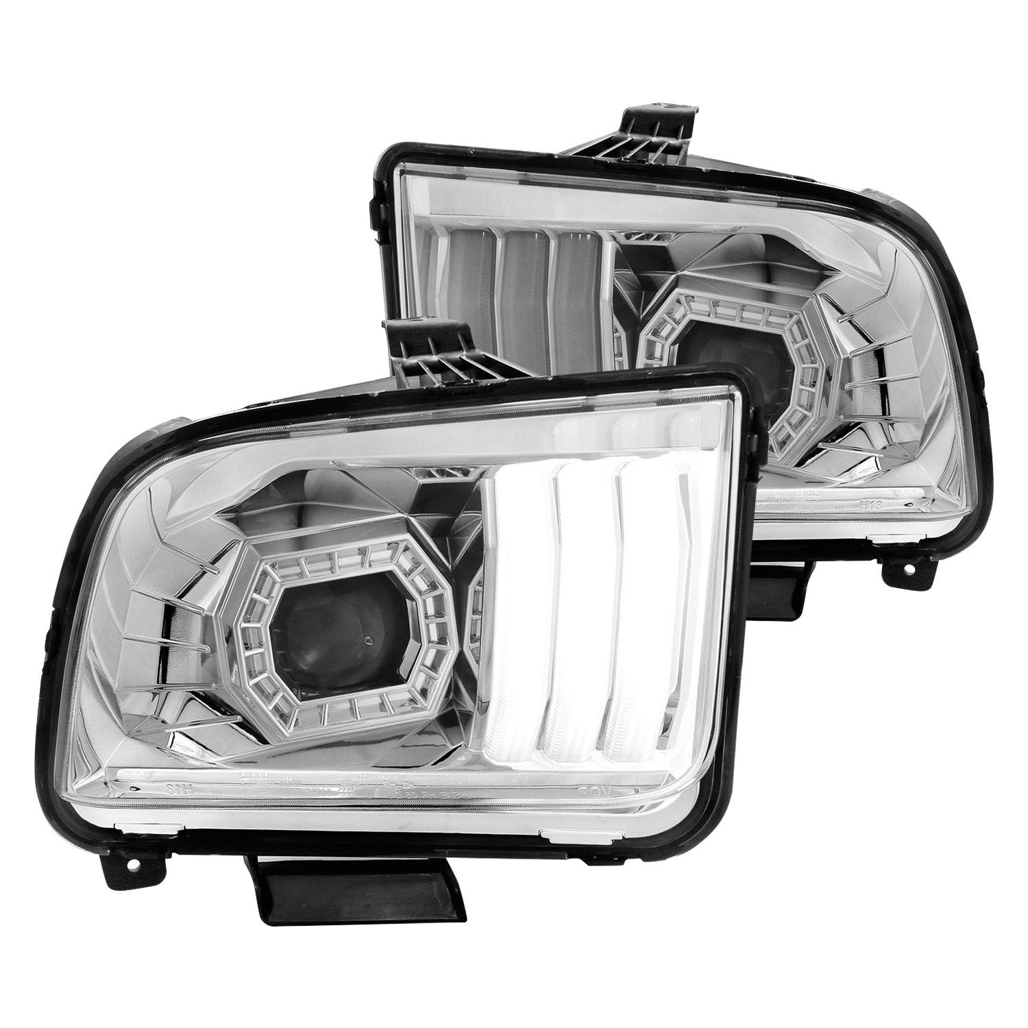 Fits FORD MUSTANG 05-09 PROJECTOR LIGHT BAR STYLE HEADLIGHTS CHROME