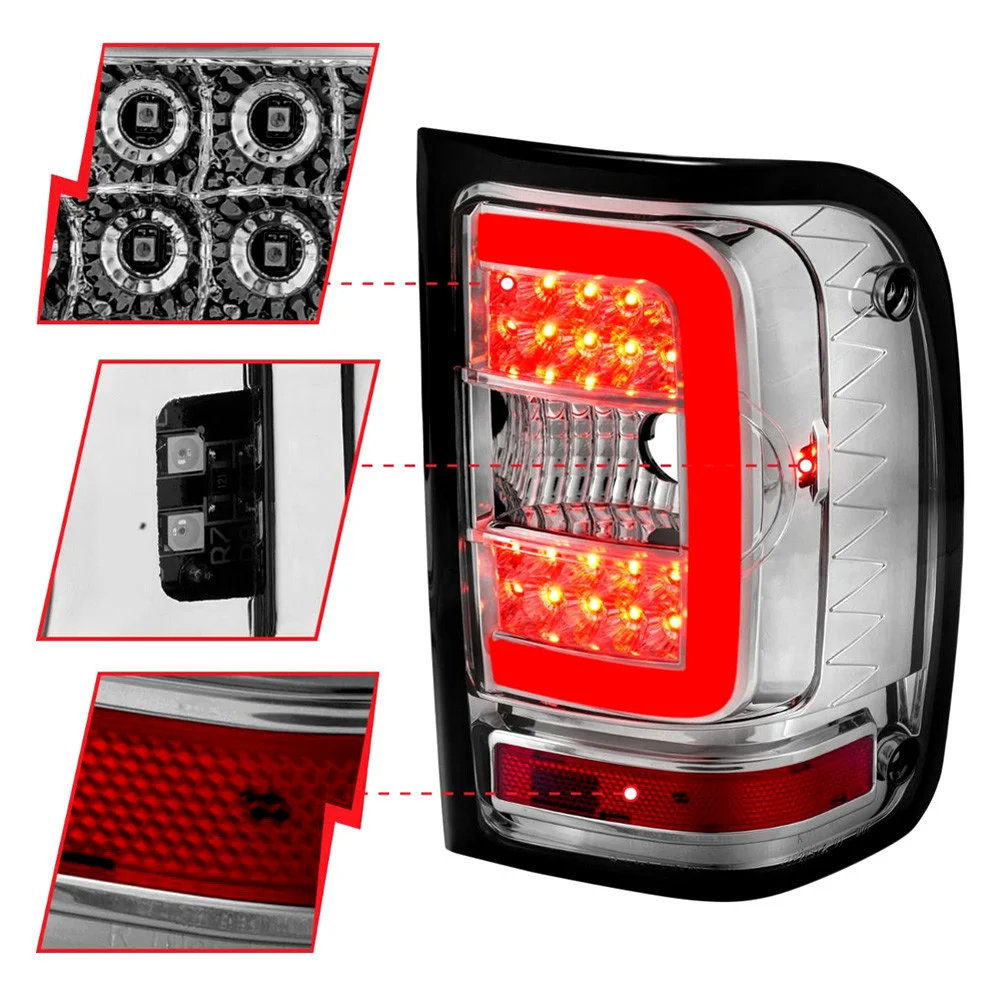 Fits FORD RANGER 01-11 LED C BAR TAIL LIGHTS CHROME CLEAR LENS (NOT FOR 05-07 STX MODELS) - Image 5