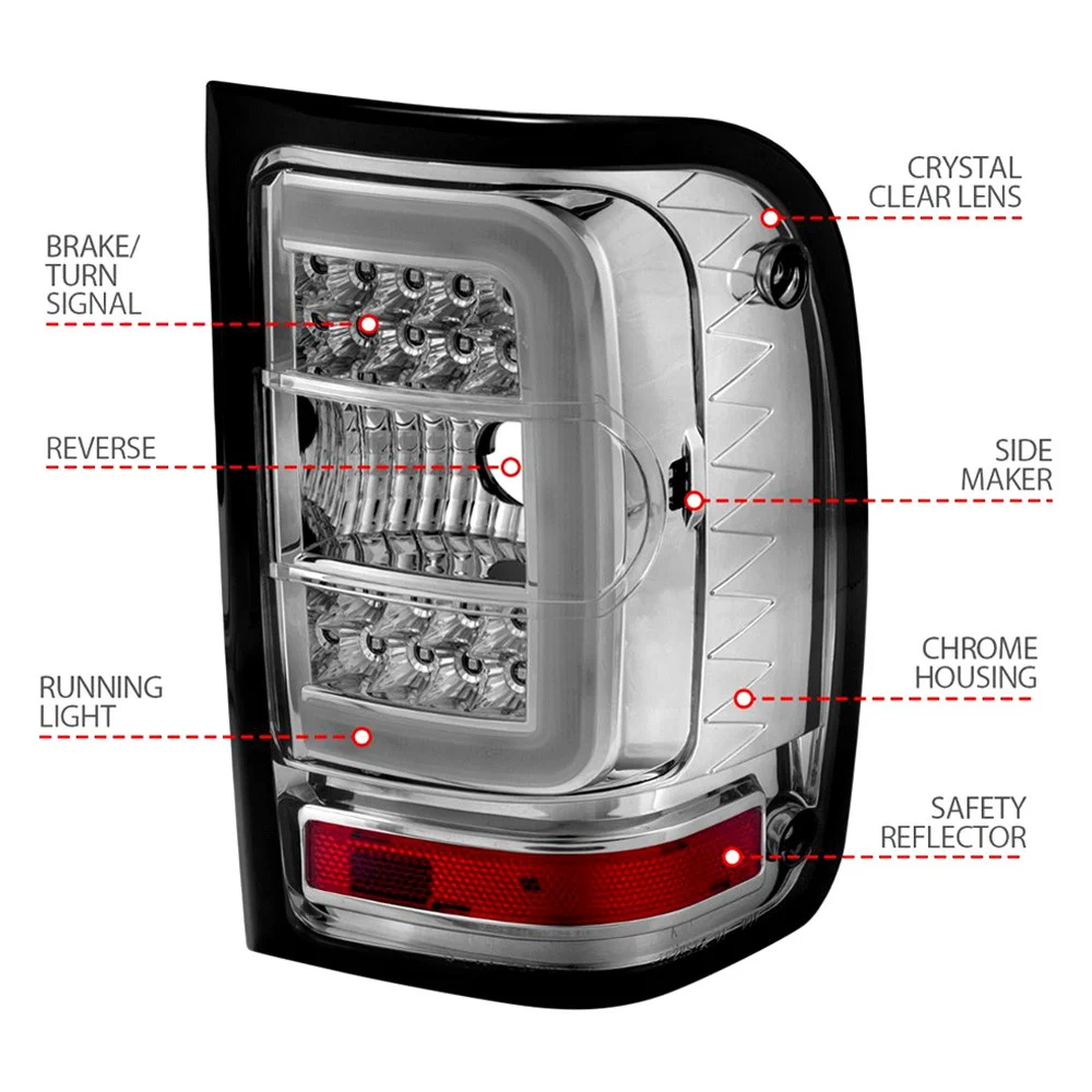 Fits FORD RANGER 01-11 LED C BAR TAIL LIGHTS CHROME CLEAR LENS (NOT FOR 05-07 STX MODELS) - Image 3