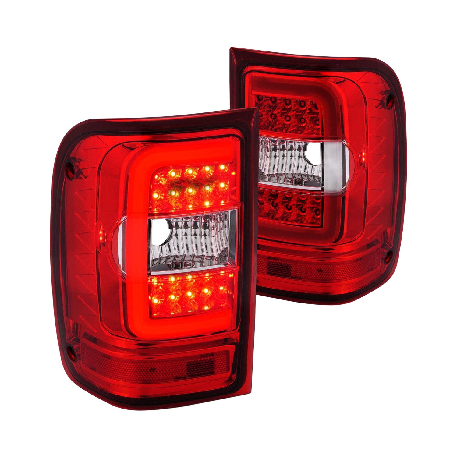 Fits FORD RANGER 01-11 LED C BAR TAIL LIGHTS CHROME RED/CLEAR LENS (NOT FOR 05-07 STX MODELS)