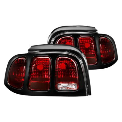 Fits FORD MUSTANG 96-98 TAIL LIGHTS BLACK RED LENS (OE STYLE)