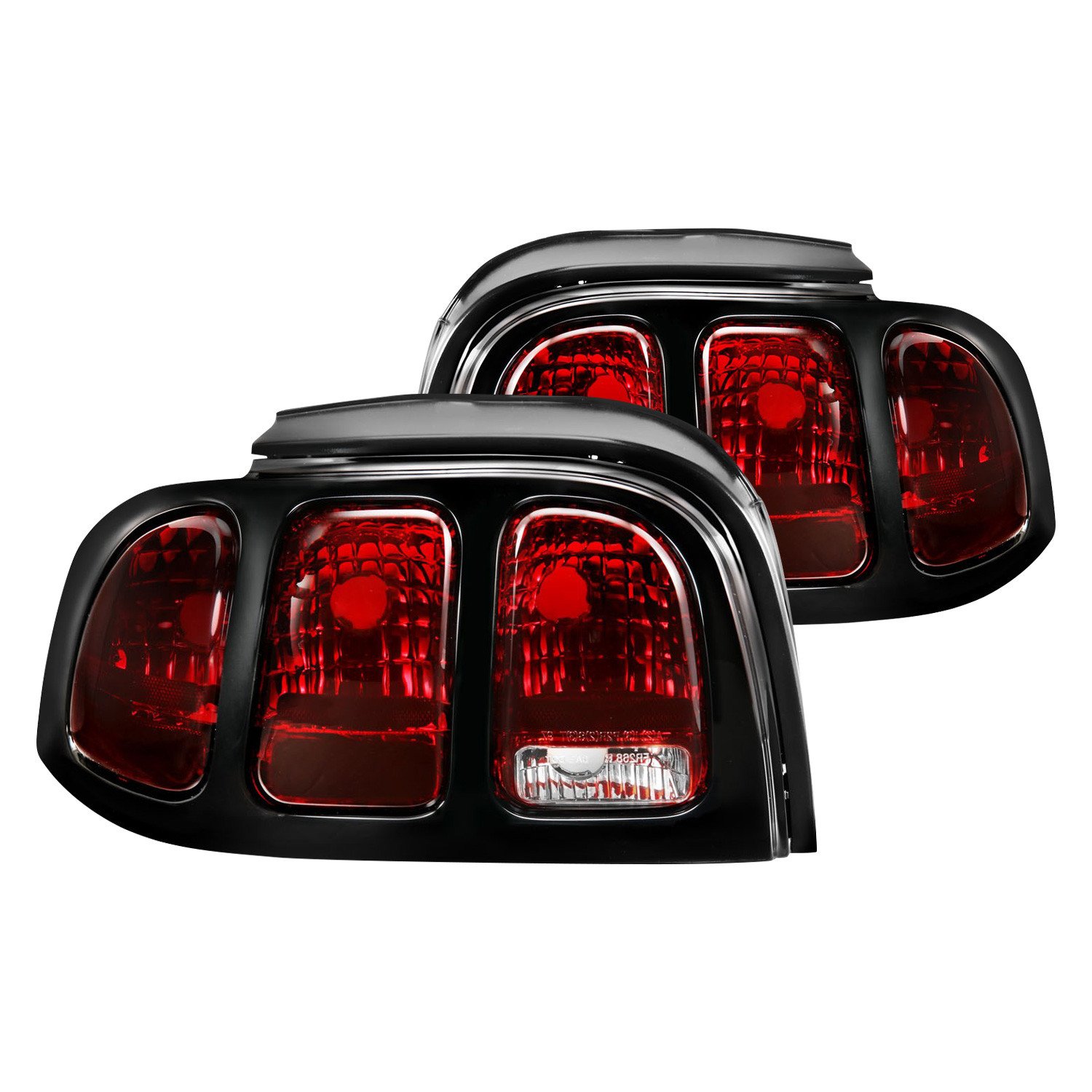 Fits FORD MUSTANG 96-98 TAIL LIGHTS BLACK RED LENS (OE STYLE)