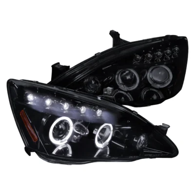 Fits 2003-2007 Honda Accord Dual Halo Projector Headlights (Glossy Black Housing/Smoked Lens)